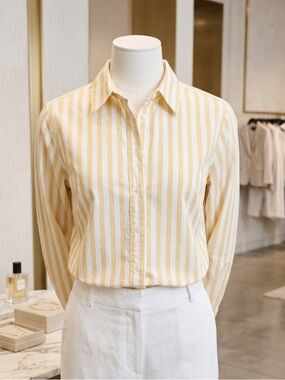 Banana Republic Yellow and White Striped Button-Up Shirt